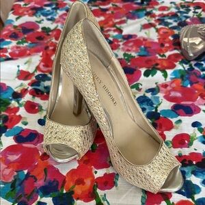Audrey Brooke Silver & Gold High Heel Peep Toe Shoes